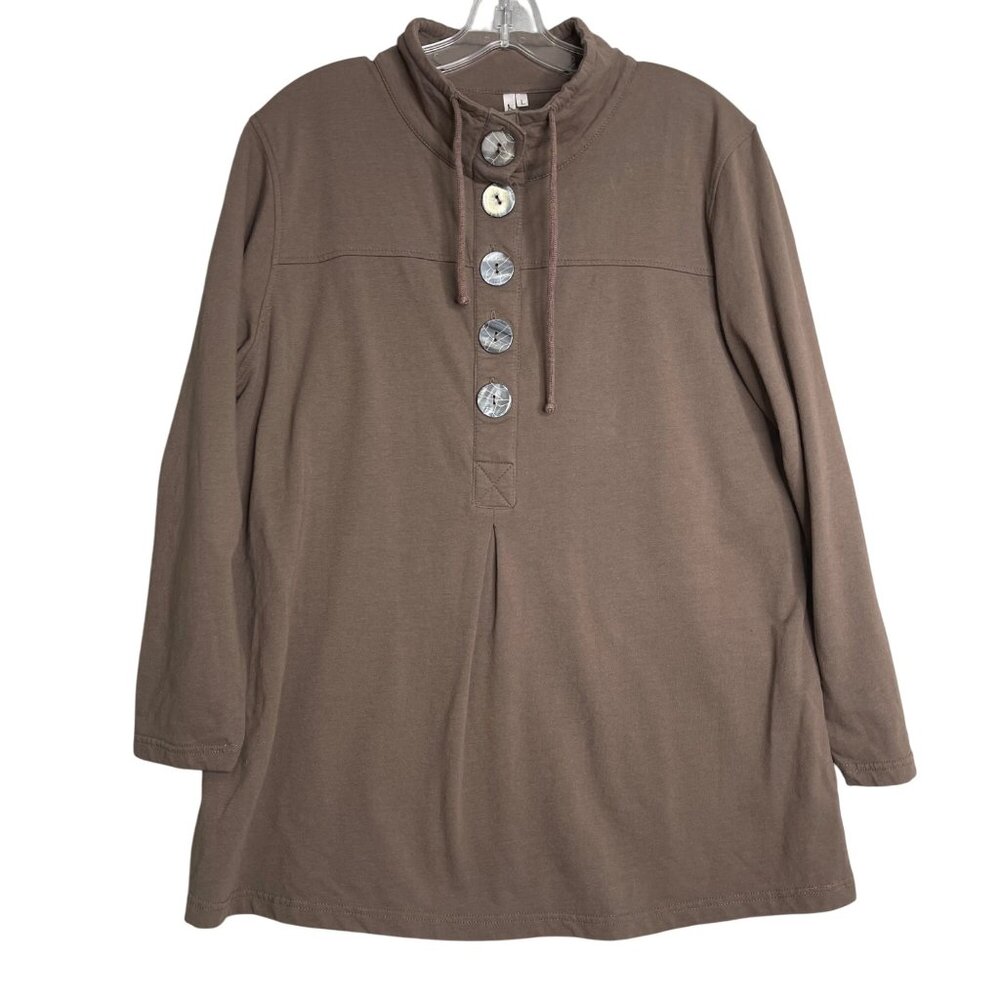 Lulu B High Neck Pullover Sweatshirt Womens L Brown Lagenlook‎ Artsy